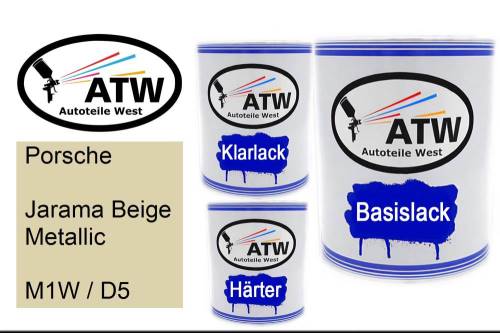 Porsche, Jarama Beige Metallic, M1W / D5: 1L Lackdose + 1L Klarlack + 500ml Härter - Set, von ATW Autoteile West.